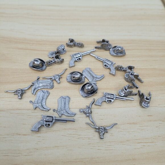 Parker Brothers 1970's Silver Tone Western Game Pieces - Picture 1 of 8